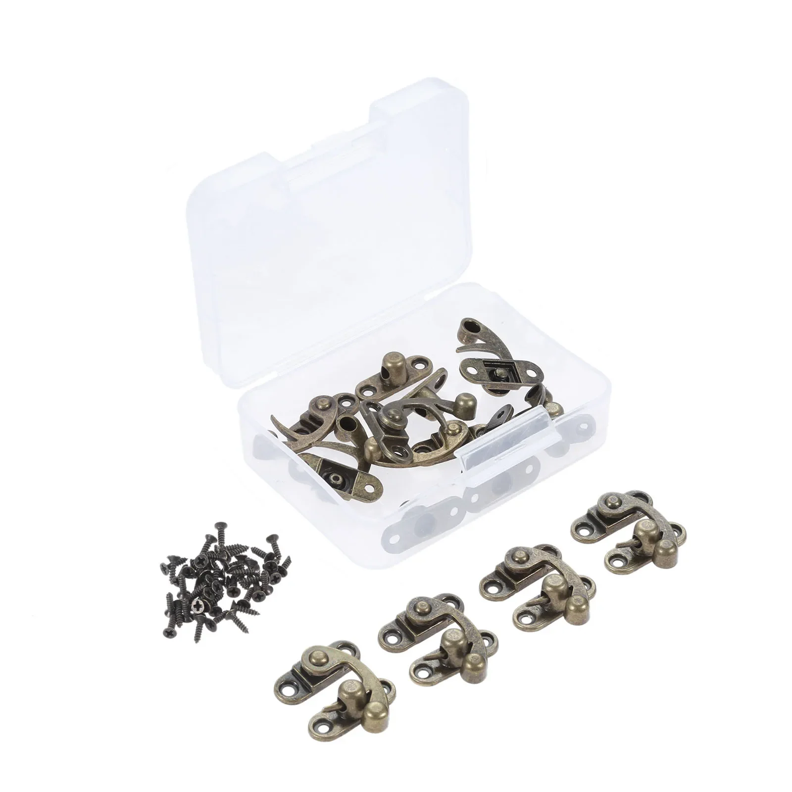 10pcs/box Horn Locks w/screws Latch Clasps Antique Bronze Right Hook Buckle 29*33mm Vintage Padlock Furniture Cabinet Decor