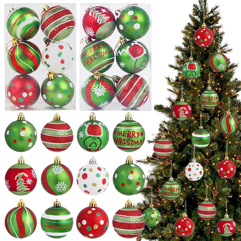 12PCS Christmas Ball Ornaments 6cm Round Plastic Hanging Glitter Elf Balls for Christmas Tree Home Decoration 2026 New Year Gift