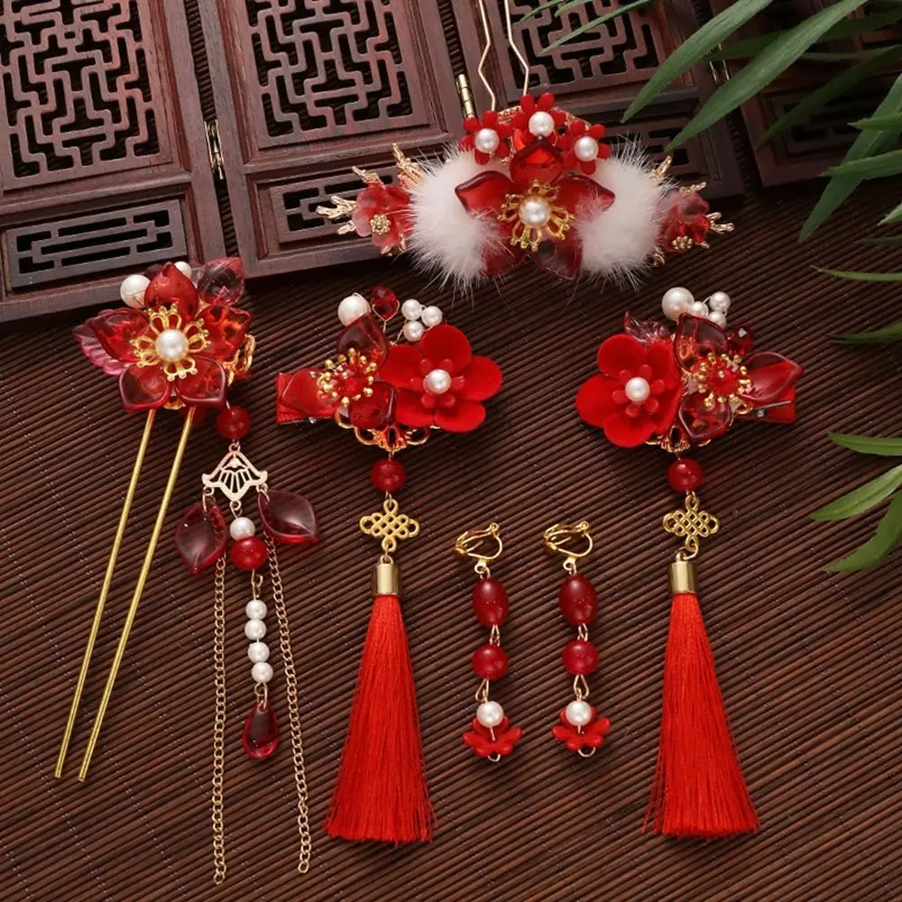 

Цветок в китайском стиле набор заколок для волос Классическая кисточка жемчуг Hanfu палочка для волос Вилка для волос инструмент для дизайна прически