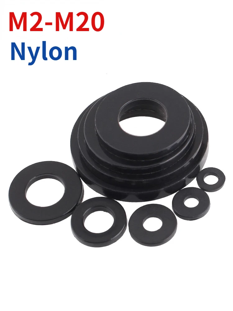 

50/100/500Pcs Black Nylon Flat Washer Plane Spacer Insulation Gasket Ring For Screw Bolt M2 M2.5 M3-M20