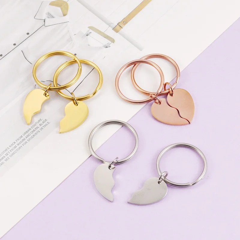 

10Pcs/Pair Mirror Polish Stainless Steel Blank Split Heart Keychains For DIY Making Womens Mens Lovers Family Jewelry