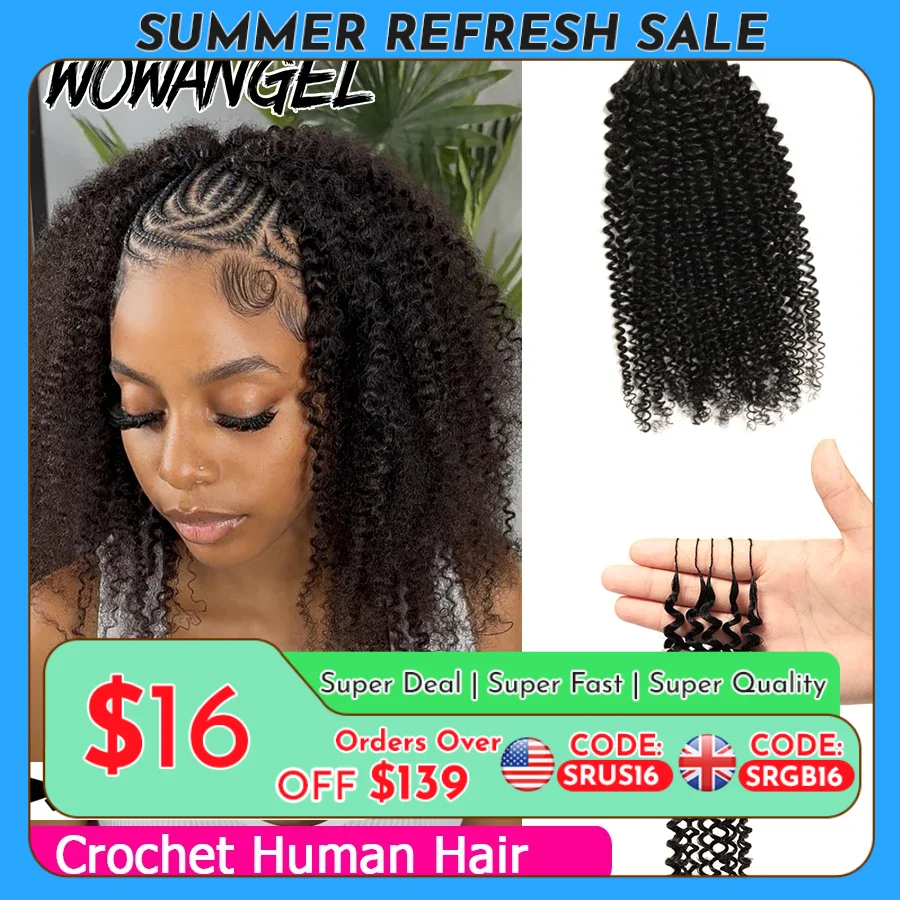 Afro Kinky Curly Crochet Braiding Human Hair Tight Curly Pre-Separated Knotless Feather Crochet Human Hair Extensions With Loop 1