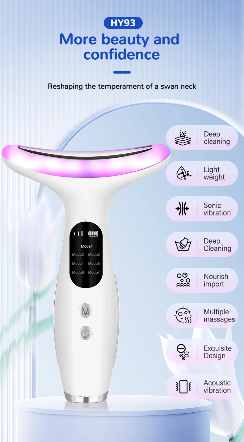 Portable 7 in 1 Neck Face Beauty Device Microcurrent Vibration Facial Massager f