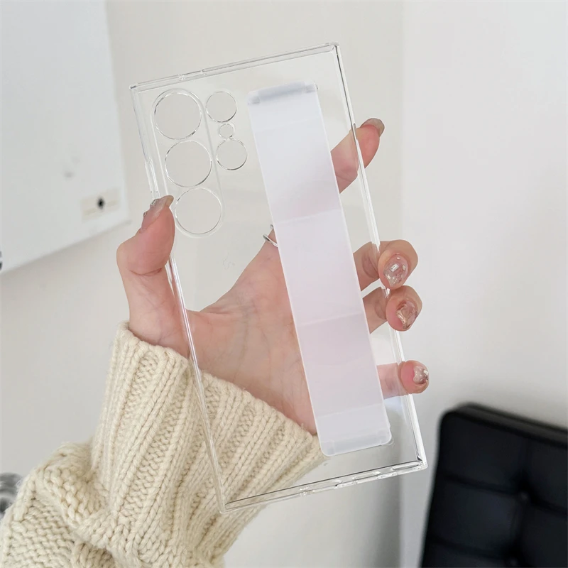 Luxury Elastic Silicone Wrist Strap Shockproof Matte Clear Case