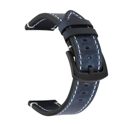 Vintage Genuine Leather Watch Band Strap - Premium Cowhide Watch Accessory Belt - 21mm (Blue)