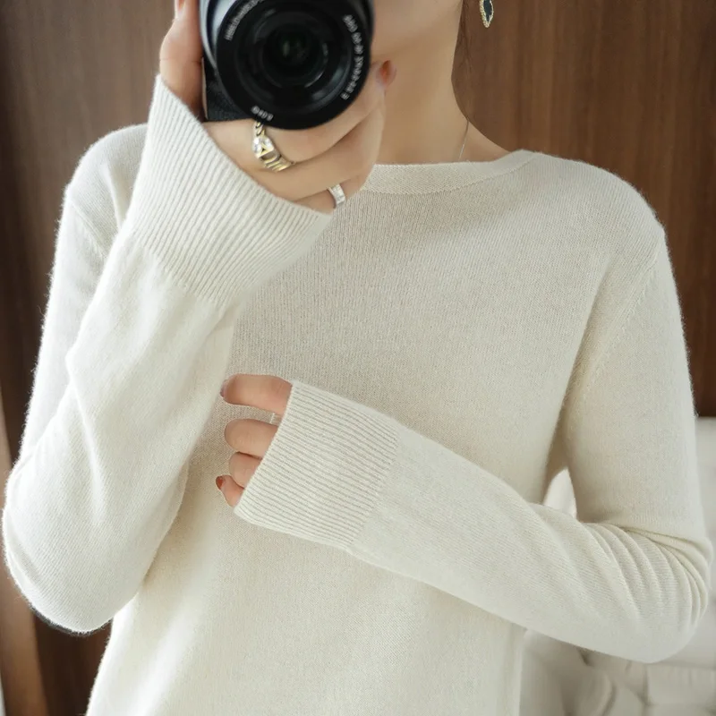 

Crewneck cashmere sweater women's 2022 new solid color pullover knitted inner sweater loose wool leggings women's fall/winter