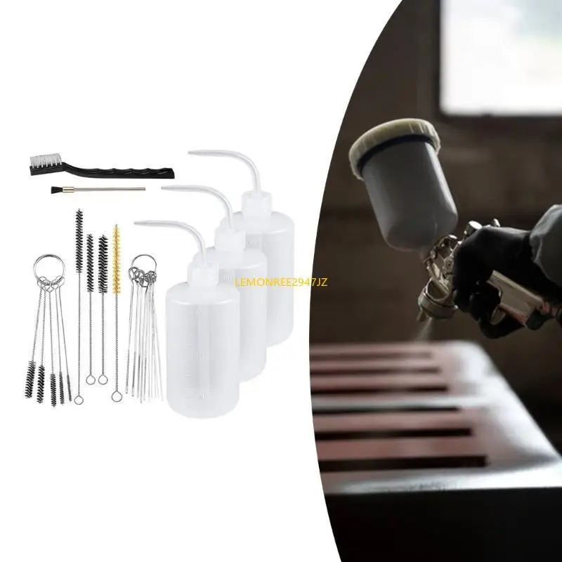 63HA 24Pieces Multipurpose Sprayer Cleaning Set with 4 Bottles and 21 Brushes for Professional Paint Practical Tool