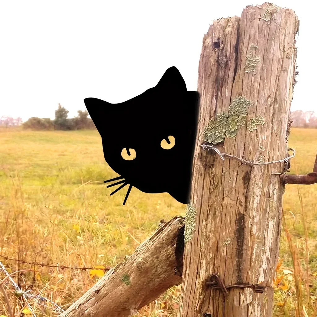 

CIFBUY Decoration Add A Touch of Whimsy To Outdoor Decoration Garden with Iron Silhouette Black Cat Head Wall Decor Garden Party