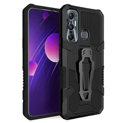 Durable Shockproof Armor Case with Belt Clip & Concealed Bracket for Inifix Hot 10 Play (Black)