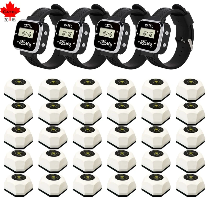 

CATEL 30 Call Button 4 Watch Strong Signal Wireless Calling System Call Transmitter Pager for Restaurant Cafe Bell Buzzer