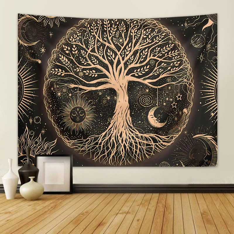 1 Stück Baum des Lebens Wandteppich Wandbehang, ästhetische Galaxie Sonne Mond Sternenhimmel Wandteppich, Zuhause Wohnzimmer Schlafzimmer Dekoration – Detail 17