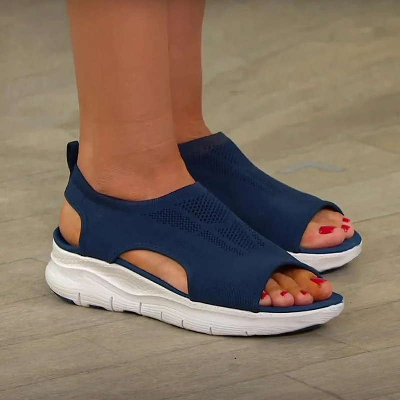 Women Sandals Mesh Casual Ladies Wedge Shoes Solid Color Platform Slip-On Female Sandalias Soft Thick Bottom Mujer