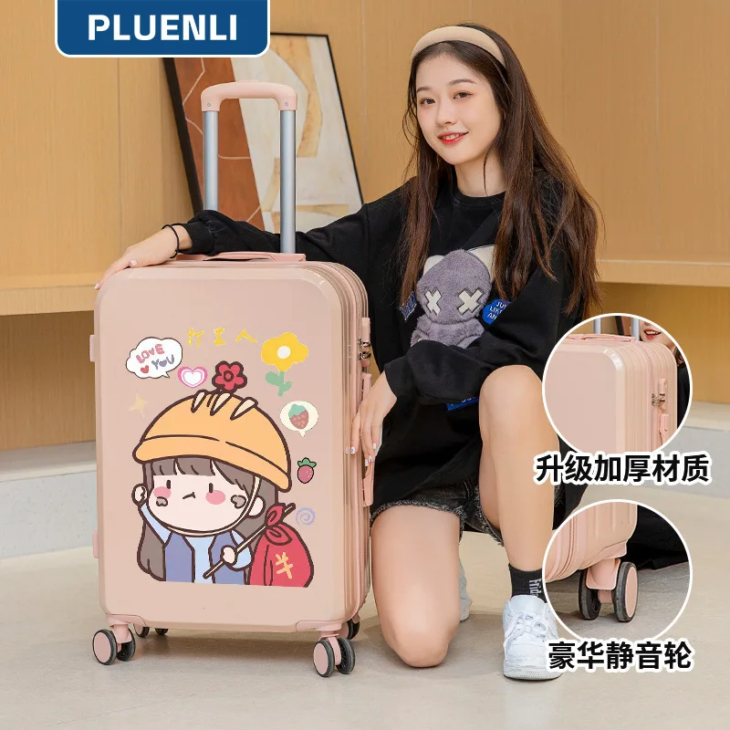 

PLUENLI Women's Cartoon Pattern Mute Universal Wheel Password Suitcase Durable and Strong Luggage Trolley Case