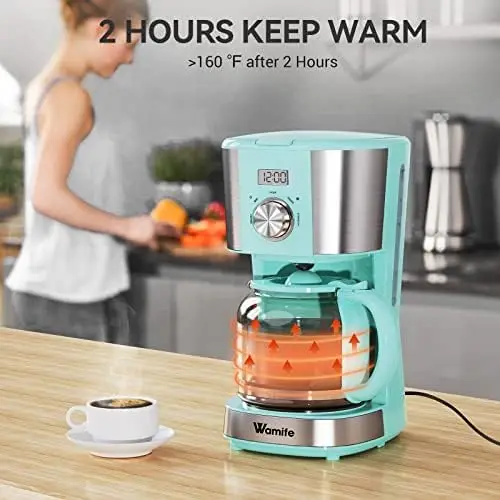 Coffee Maker - 12 Cup Programmable Drip Coffee Machine Coffee Brewer Timer  Machine with Thermal Carafe Retro Coffee Makers for H