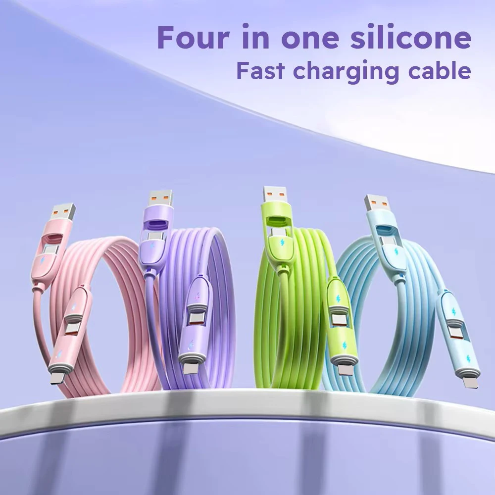 Versatile 4-in-1 Silica Gel Multi-Port Charging Cable