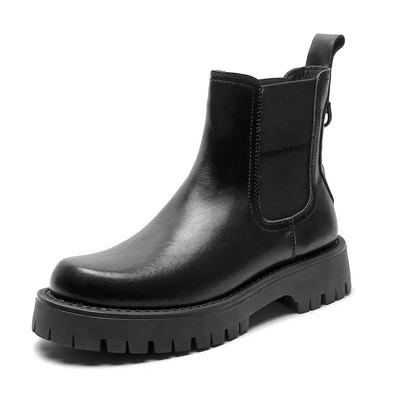 

Autumn Boots for Men Platform Chelsea Boots Spring Split Leather Ankle Boots Fashin Male Thick Bottom Black Boots
