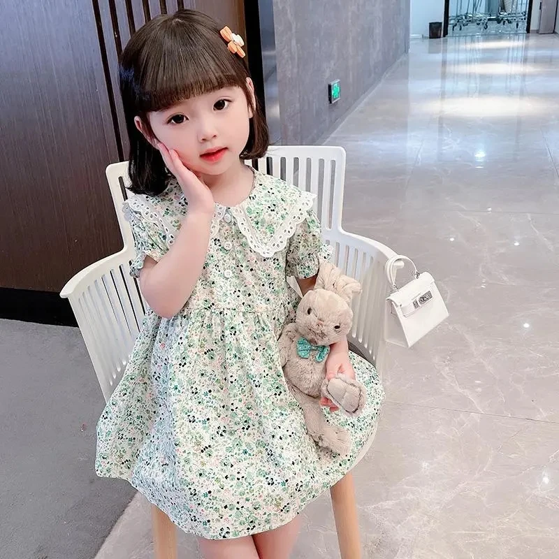 2024 New Fashion Summer 2 3 4 6 8 10 12 Years Children Short Sleeve Full  Print Floral Flower Cotton Dresses For Baby Kids Girls - AliExpress