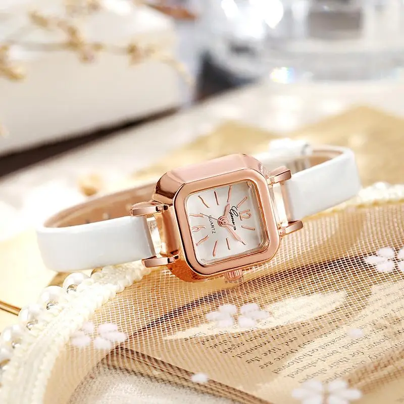 White Square Shaped Watches For Ladies Retro Square Simple Girls