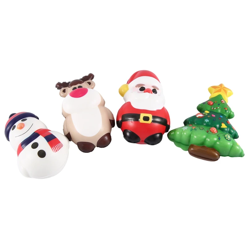 

4 Piece Squishy Anti Stress Reliever Toy Doll Santa Claus Reindeer As Shown Christmas Gift Slow Rebound Antistress Squeeze Toy