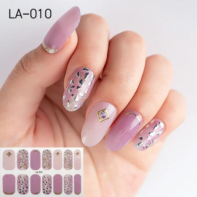 Korean Fashion Colorful 3D Glitter Sequins Nail Art Stickers Manicure DIY Nail Strips Wraps Solid Color LA-010