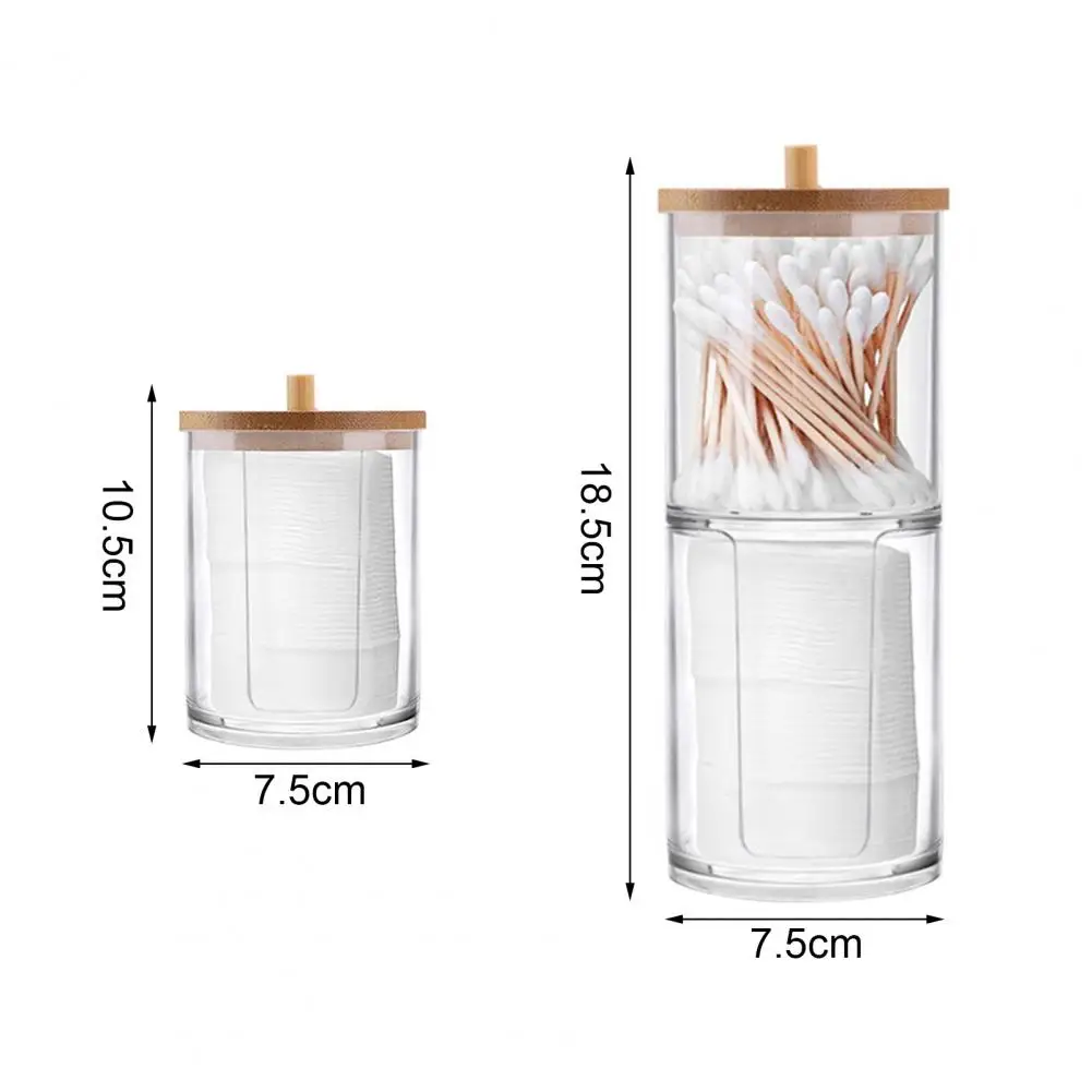 Transparent Storage Box Cotton Swab Organizer With Wooden Lid Large Capacity Dustproof Floss Picks Cotton Balls Holder Bathroom
