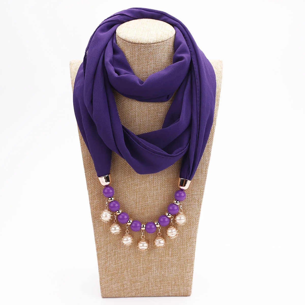 S58f9a57d457543768963e91214627ccaO Women Chiffon Neckerchief Hijabs Scarf Necklaces Beads Pearls Solid Color Jewelry Shawl Pendant Scarves Bohemia Head Scarf Mallzona