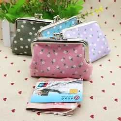 Women Coin Purse Cute Flower Print Ladies Mini Bag Coin Bag Two Metal Button Pocket Coin Pouch Key Credit Card Holder