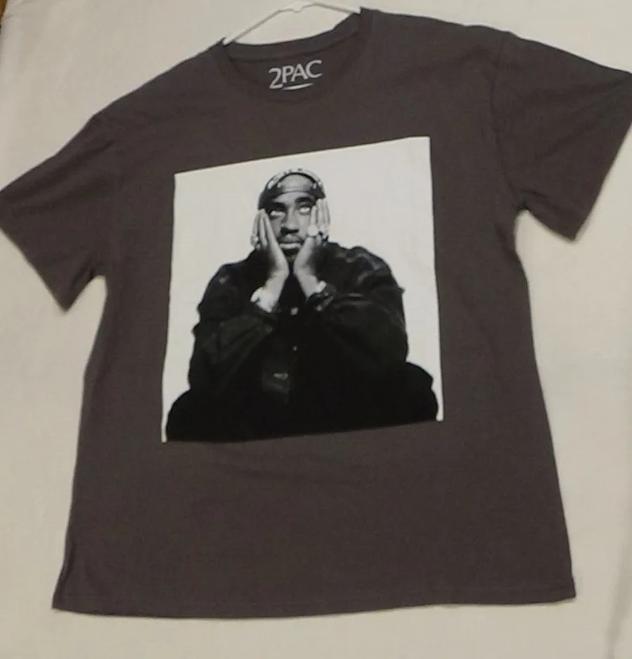 2Pac T Shirt Xl Extra Large Grey Tupac Shakur Rapper Hip Hop Star Maniche Lunghe O Corte