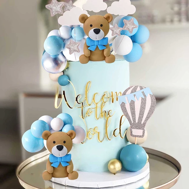 Décoration de gâteau d'anniversaire, 1 ensemble, rose et bleu, ours en  forme de Train, poupée, ornement, garçon et fille, pour premier anniversaire,  fournitures pour réception-cadeau pour bébé - AliExpress