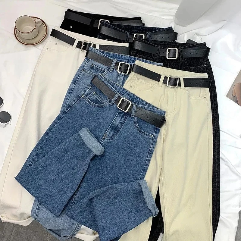 

2023New Spring Summer Women Denim Pants Female High Waist Jeans Casual Long Pants Female Loose Boyfriend Denim Straight Trousers