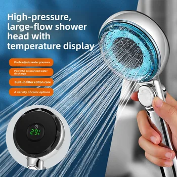 ชุดฝักบัวพร้อมจอแสดงอุณหภูมิอัจฉริยะ ระบบควบคุมอุณหภูมิในห้องน้ำ เพิ่มแรงดันน้ำ ดิจิตอล หยุดน้ำได้ คุณภาพสูง 1