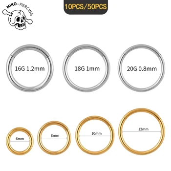 10/50PCS G23 Titanium Nose Ring 16G 18G 20G Hinged Clicker Segment Septum Hoop Women Men Ear Cartilage Earring Piercing Jewelry 1
