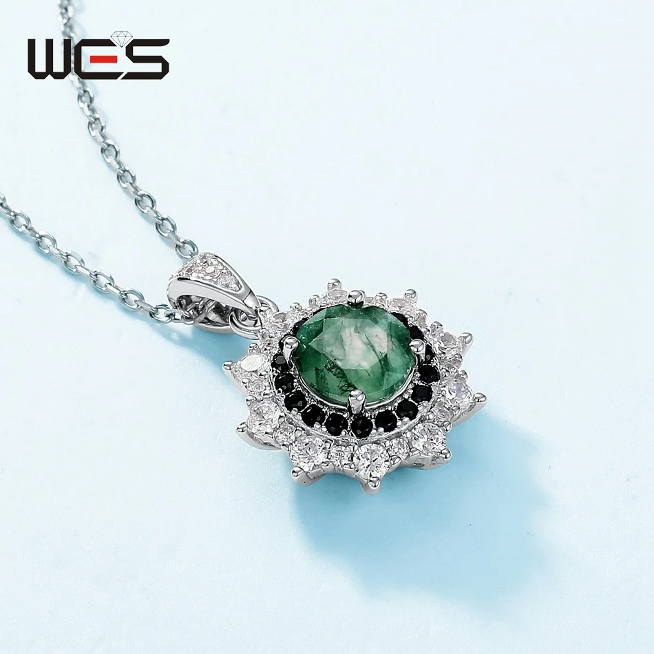 WES 925 Sterling Silver Natural Moss Agate Pendant for Woman No Chain Exquisite Jewelry Engagement Gifts Wholesale Gold Plated 4