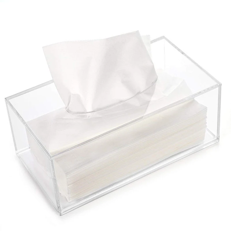 Description Picture 3 of itemClear Acrylic Tissue Box Holder Simple Rectangular Paper Napkin Cointainer Oragnizer For Car Home End Table Household Supplies