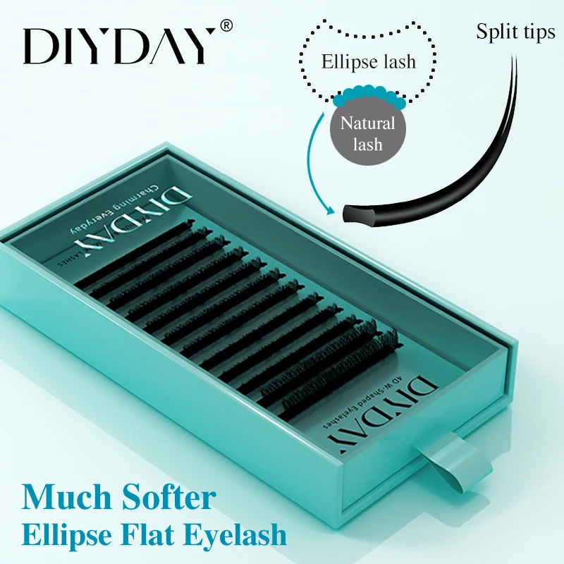DIYDAY Ellipse Flat Eyelash Extension Split Tips Matte Black False Lashes Super Soft Flat Shaped Individual Faux Mink Eyelashes Best Sellers In Beauty & Health