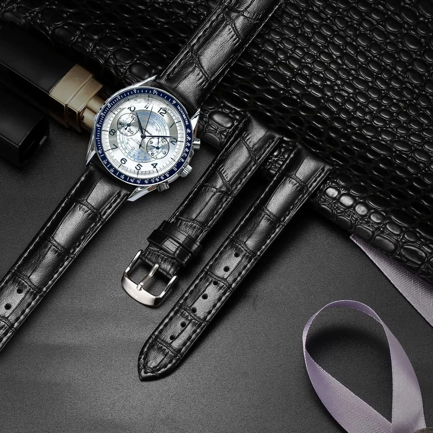 Elegant Alligator Leather Unisex Watch Strap - Genuine Leather Replacement Band