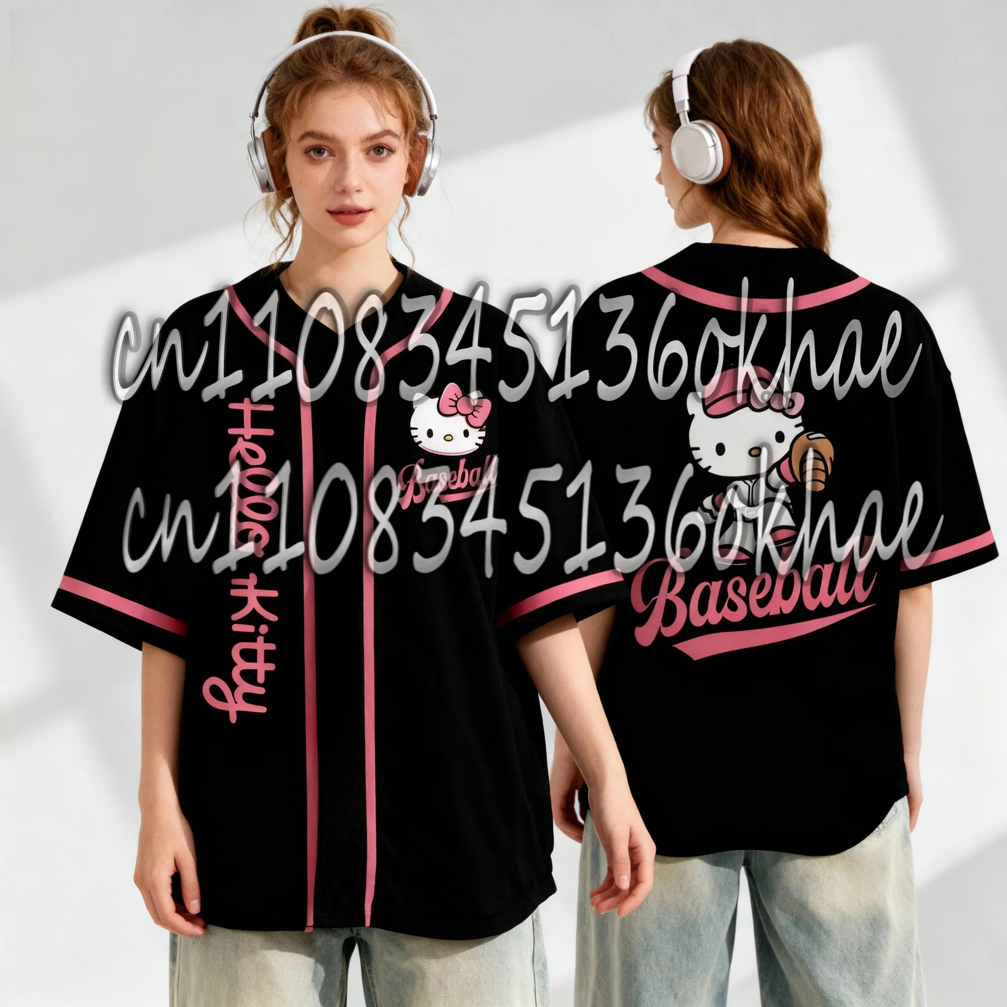 출산복 Sanrio Yugui Dog Kitty Cat 팬 아메리칸 야구 재킷 Sweet Cool Summer Extra Large 남성 성인 스포츠 티셔츠