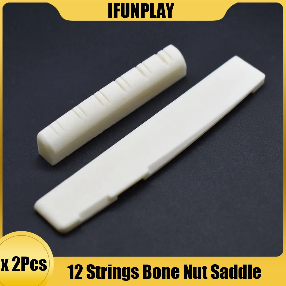 Slotted Real Bone 12 String Guitar Nuts for Acoustic Guitar 49*6*9.2/8.7MM 76*3*13 mm Guitarra Accessories 2Pcs