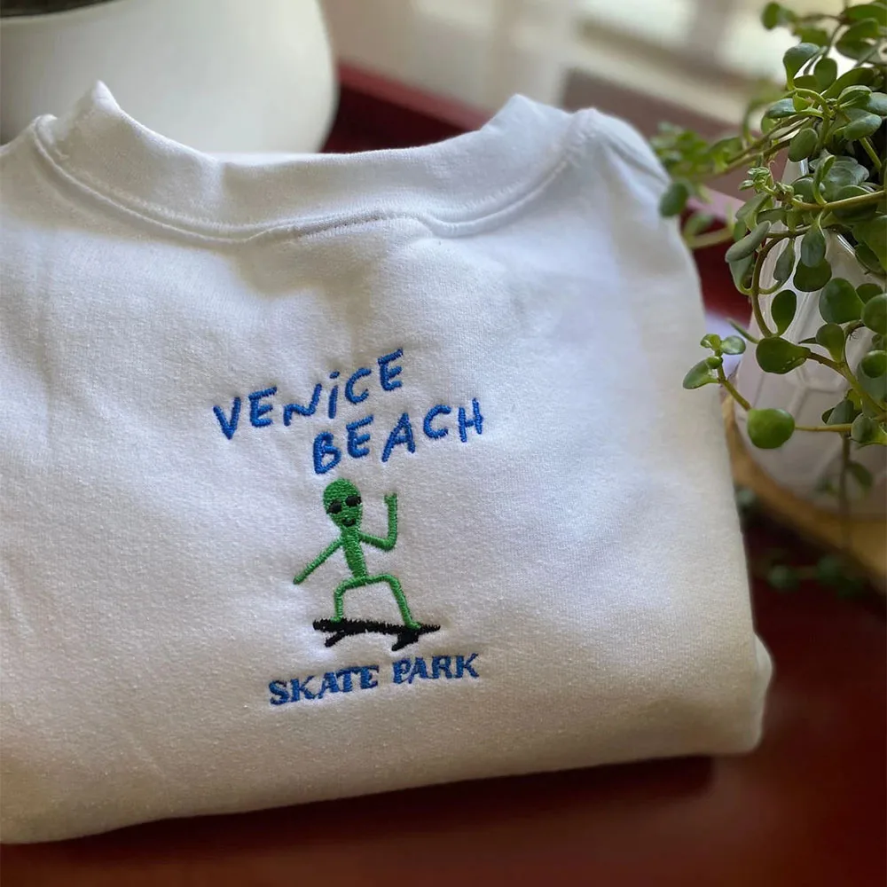 

Venice Beach Skate Park Embroidered Funny Sweatshirts Unisex Loose Pure Cotton Tops Spring Autumn No Fleece Casual Pullover