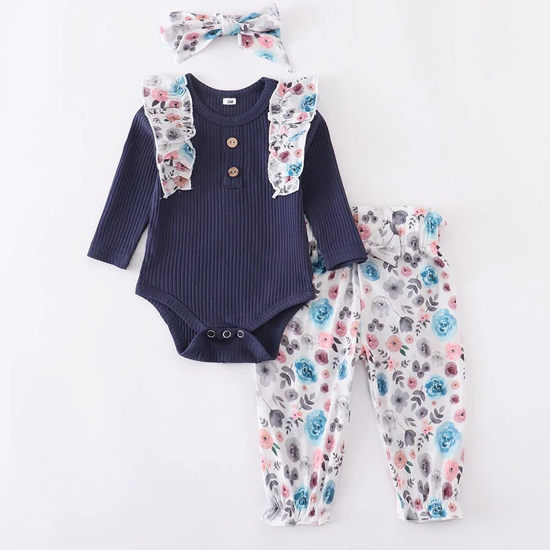 sun baby clothing set Autumn Baby Girl Clothes Sets Fashion Toddler Outfits Long Sleeve Tops Flower Pants Headband Cute 3Pcs Newborn Infant Clothing Baby Clothing Set for boy Baby Clothing Set