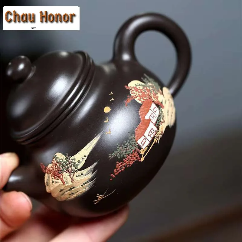 110ml Boutique Yixing Purple Clay Teapots Raw Ore Black Mud Hand Painted Tea Pot Household Zisha Filter Kettle Teaware Supplies