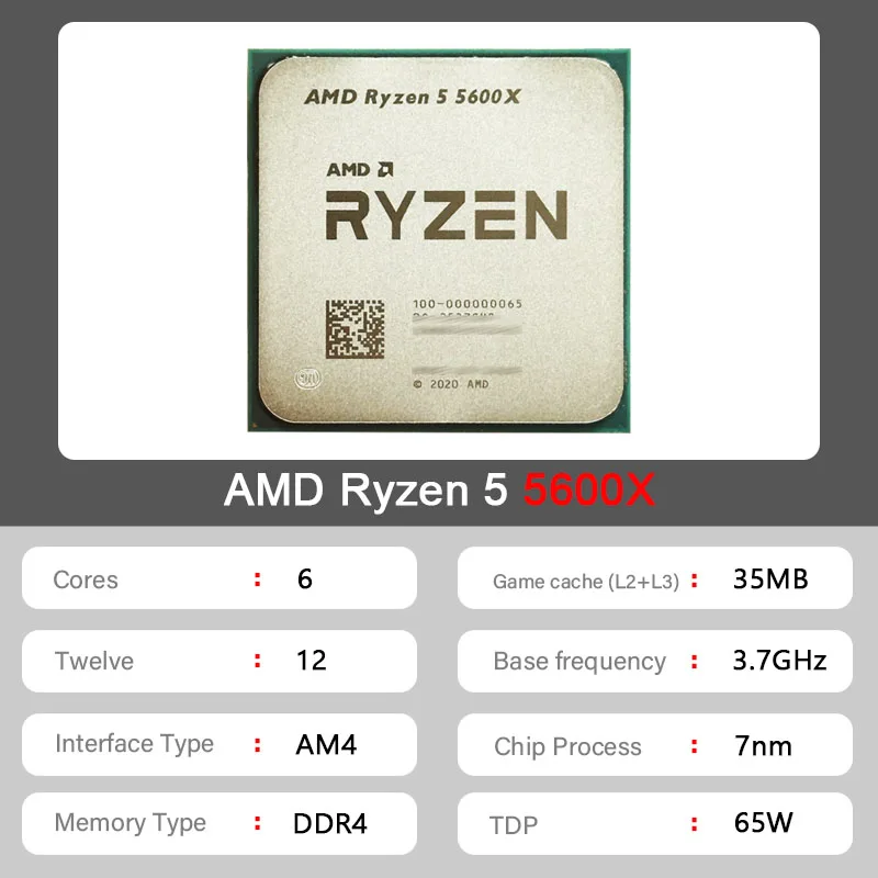 AMD R5 5600X Ryzen 5 5600X 新しい 3.7 GHz 6 コア 12 スレッド CPU