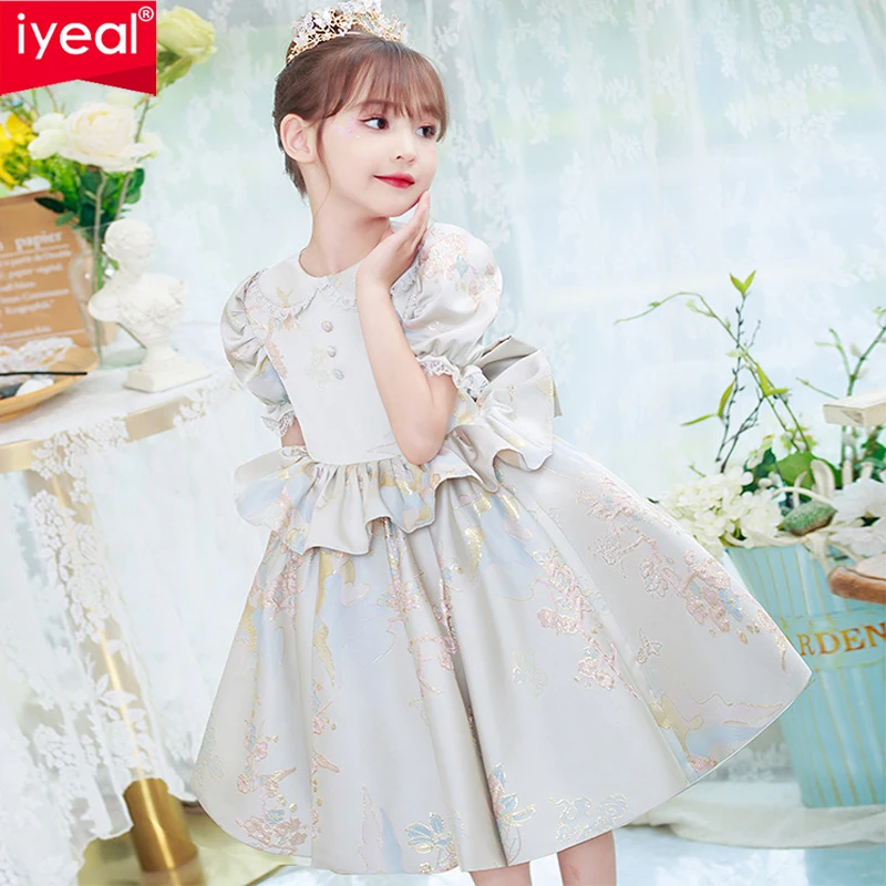 IYEAL Children Dresses New Holiday Dresses 2024 Elegant Princess Kids' Dresses for Girs Eid Birthday Wedding Party Event Dresses