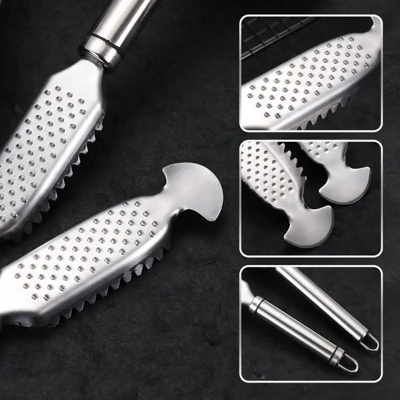 Fish Scales Scraper Fish Scale Cleaner Fish Scale Scraper Stainless Steel Fish Scaler Remover Fish Scales Scraping Graters Fast Remove Cleaning Peeler Scraper Kitchen Accessorie Gadgets