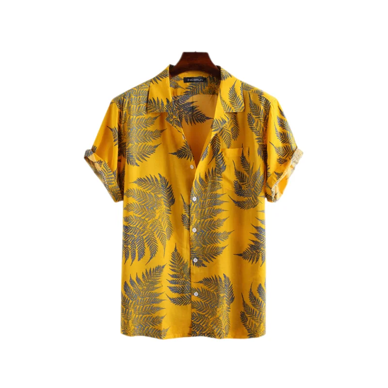 חולצות טרופיות עלה אדום הוואי חדשות לגברים עם פרחים, חולצות קיץ קז'ואליות עם שרוול קצר וכפתורים, חולצות חופשיות לחופשה בחוף
