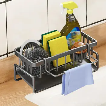 Organizzatore per scolapiatti per lavello da cucina Scaffale per lavello autodrenante in plastica ABS Porta spugna per sapone Strofinaccio Porta asciugamani Cestino filtro 1