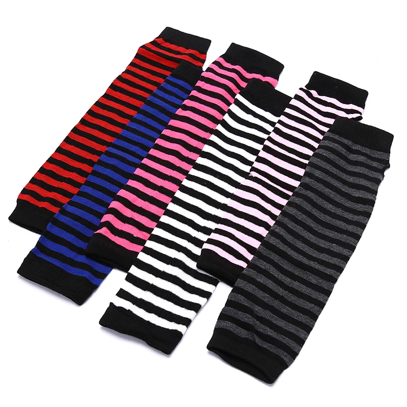 Fingerless Gloves Knitted Striped Warm Women Arm Warmer Long Gloves Protection Arm Sleeves