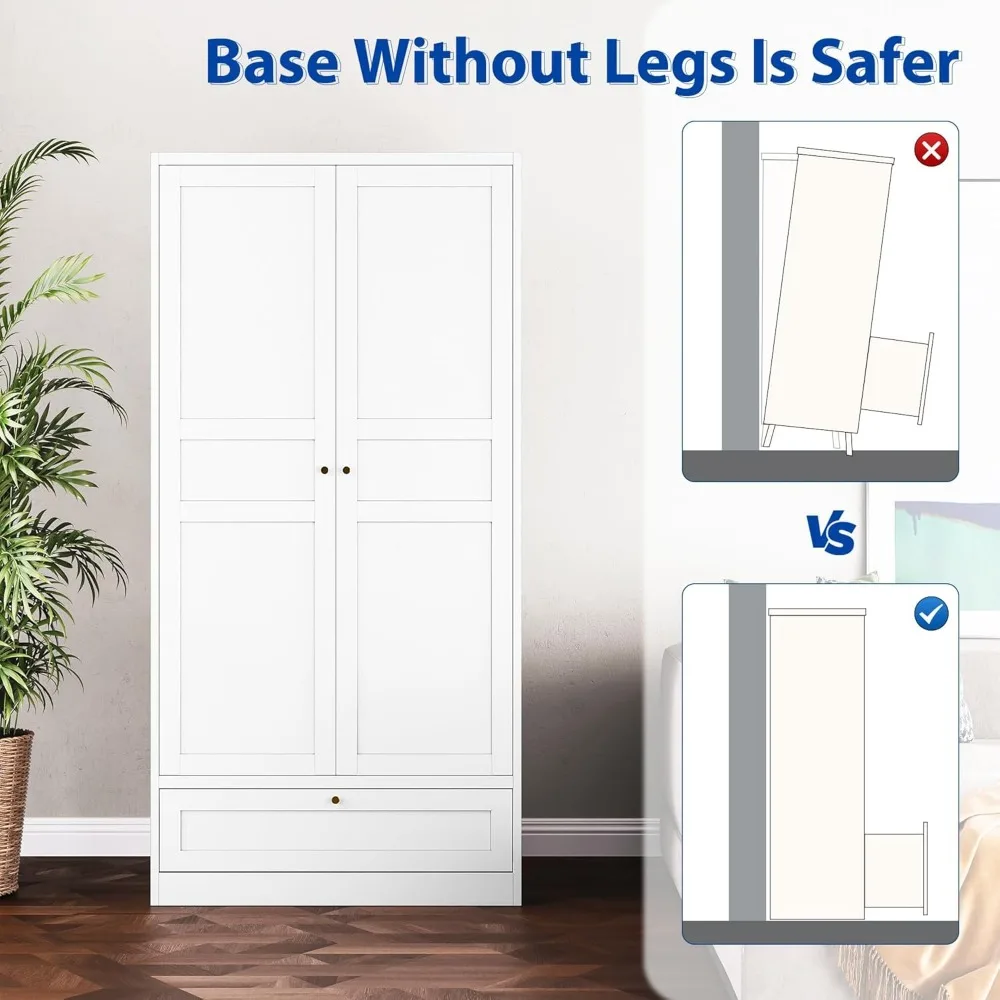 Metal Armoire Wardrobe Closet with  Wardrobe Cabinet with Drawers and Hanging Rail Metal Closet with Adjustable Shel 6