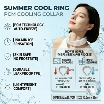 Tubo di raffreddamento per il collo extra large, riutilizzabile, ad anello, indossabile, 18 ℃ /64 ℉   Dispositivo di Raffreddamento PCM per il Sollievo dal Calore Estivo all'Aperto