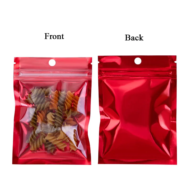 Reclosable Ziplock Hang Hole Package Aluminum Foil Bag Tranparent Plastic Mylar Foil Food Storage Pouches 100pcs/lot